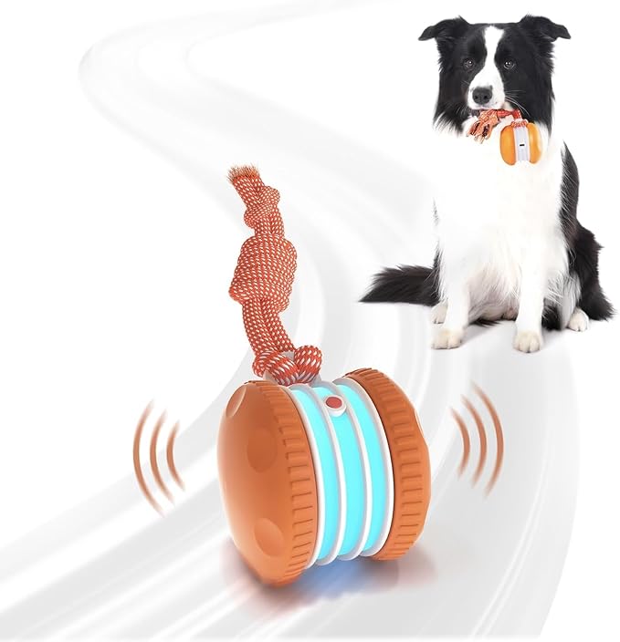 61O-Wbi5mxL._AC_SX679_ Interactive Automatic Dog Toy with Random Motion and Rolling, Rope Attached, Motion-Activated Stimulation Toy for Small to Large Dogs, Orange - Image 1