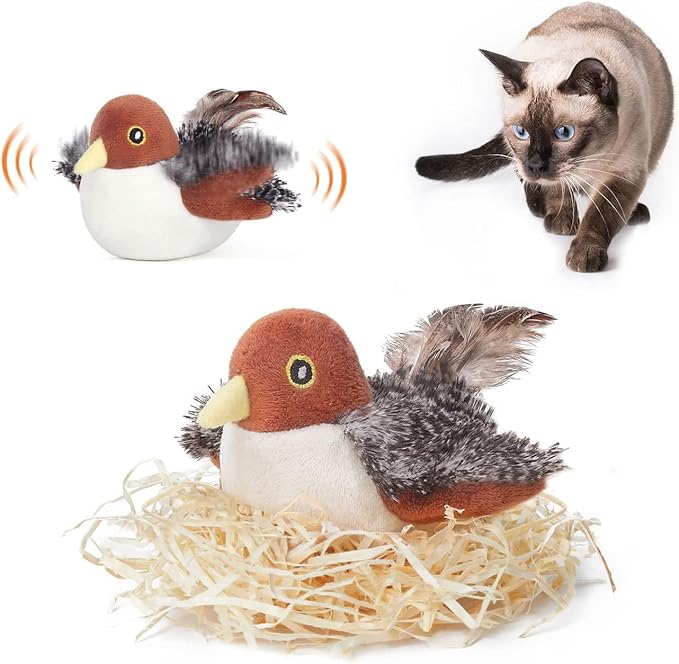 717Y-msYUGL._AC_SX679_ Rechargeable Flapping Bird Cat Toy with Realistic Chirp, Touch-Activated Interactive Kitten Toy, Catnip Included, 4-Inch - Image 1